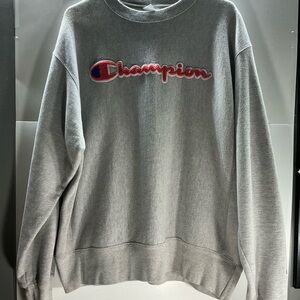 Champion Men's Crewneck Sweater in Gray and Red